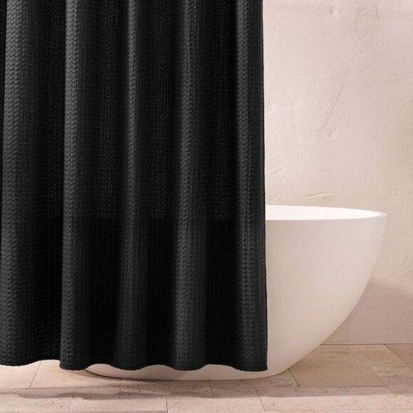 Casaluna - Waffle Knit Cotton Blend Shower Curtain 7 Black - Picture 1 of 4